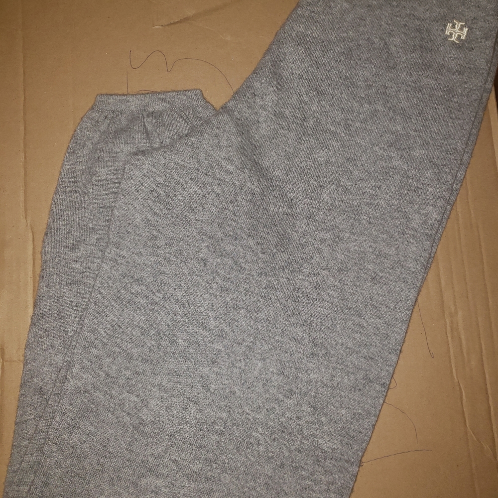 Tory Burch 100% cashmere heather grey drawstring jogger